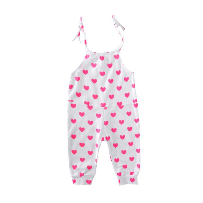 New Girls Vest Romper Pink Hearts Jumpsuit Round Neck Fashion Baby Suspenders Rompers Lace-up Summer 0-24M